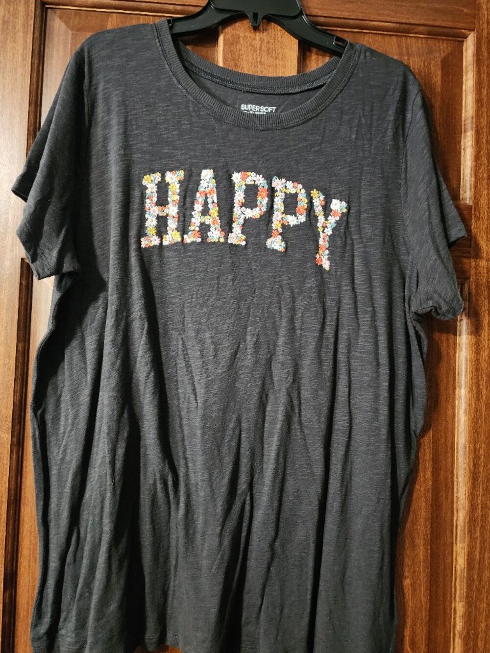 Torrid "Happy" Vintage Crew Neck Embroidery Tee Gray